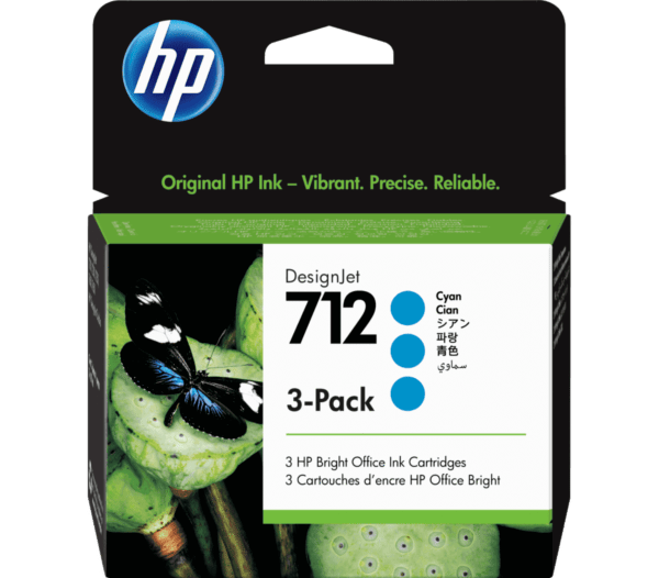 Pack de 3 Cartuchos de Tinta HP DesignJet 712 Cian de 29 ml