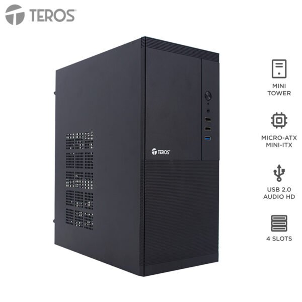 Case TEROS TE-1033S, Mini Tower ATX, 250 W, USB 3.0 / 2.0, audio HD, negro