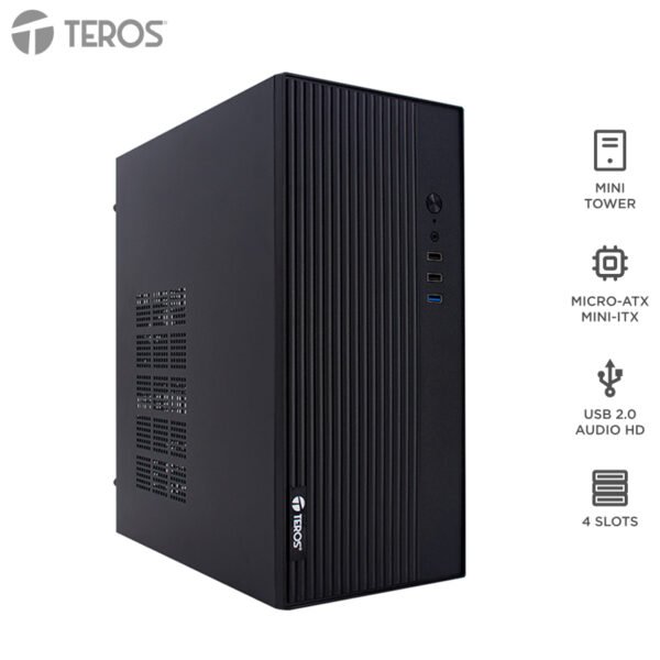 Case TEROS TE-1035S, Mini Tower ATX, 250 W, USB 3.0 / 2.0, audio HD, negro
