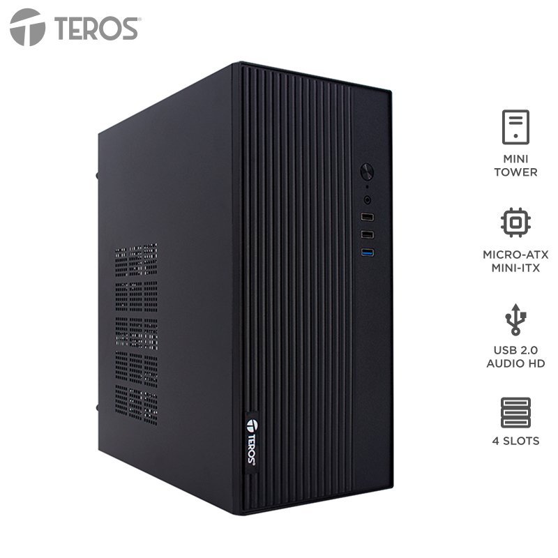 Case TEROS TE-1035S, Mini Tower ATX, 250 W, USB 3.0 / 2.0, audio HD, negro
