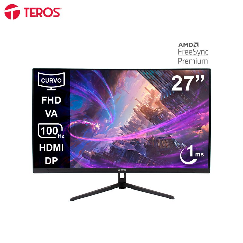 Monitor curvo TEROS TE-2732S 27” FHD VA 100Hz 1ms HDMI DP negro