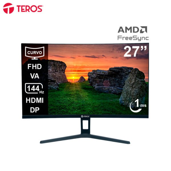 Monitor curvo Teros TE-2734S, 27” FHD VA, 144HZ, 1MS, HDMI, DP, Audio out,