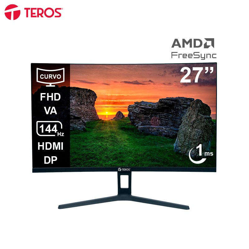 Monitor curvo Teros TE-2734S, 27” FHD VA, 144HZ, 1MS, HDMI, DP, Audio out,