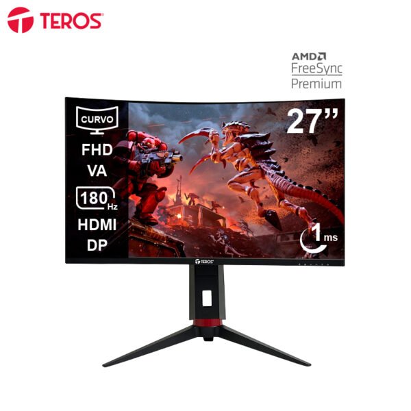 Monitor Curvo Gaming TEROS TE-2766G, 27” FHD VA, 180 Hz, 1ms, HDMI, DP, AUDIO OUT