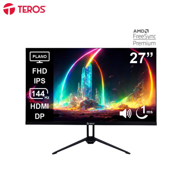 Monitor plano TEROS TE-2714S, 27” FHD IPS, 144Hz, 1ms, HDMI, DP, Audio out, Parlantes