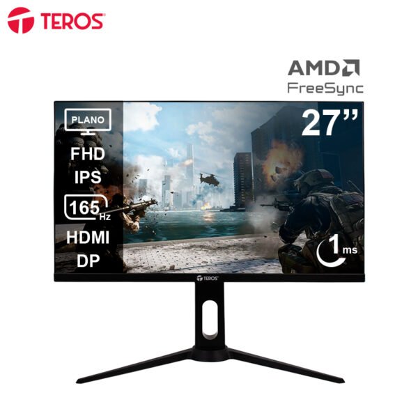 Monitor Plano Gaming TEROS TE-2752G, 27” FHD IPS, 165 Hz, 1 ms, HDMI, DP, Audio Out