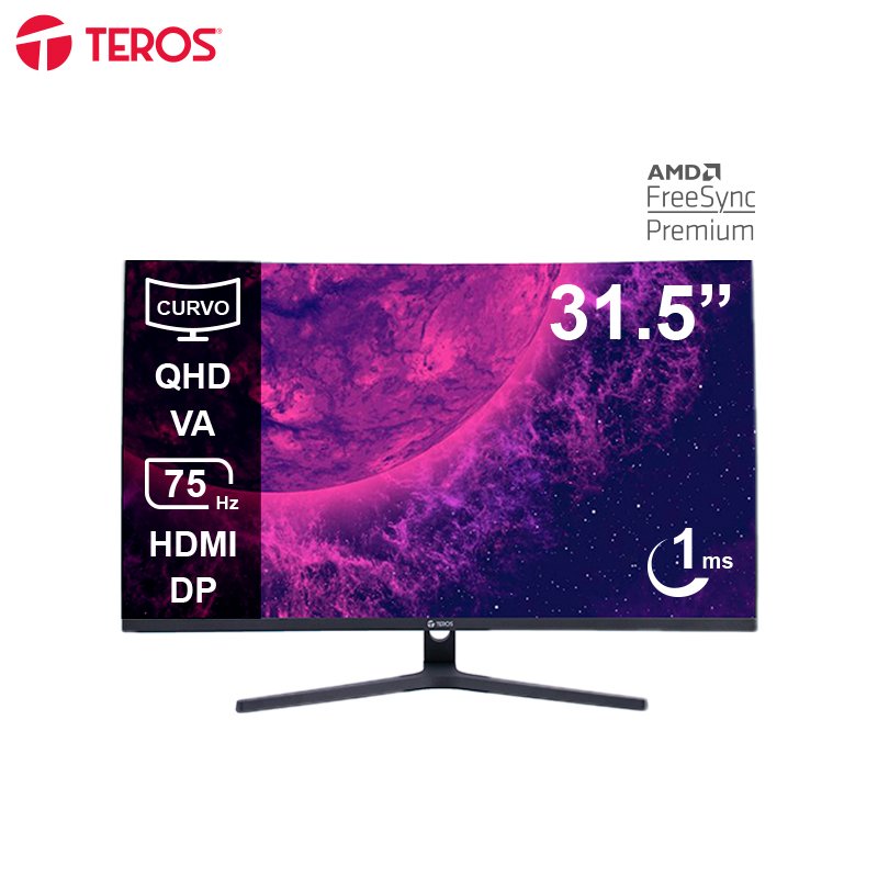 Monitor curvo TEROS TE-3253S , 31.5” QHD VA, 75Hz, 1ms, HDMI, DP, Audio Out
