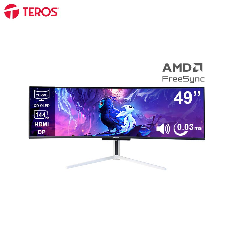 Monitor Curvo Gaming TEROS TE-4920G, 49” QD-OLED, 144Hz HDMI, DP, Audio Out, Parlantes