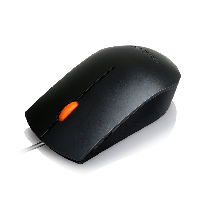 Mouse Lenovo 300, ergonomico, tamaño completo, optico, interfaz USB, color negro.