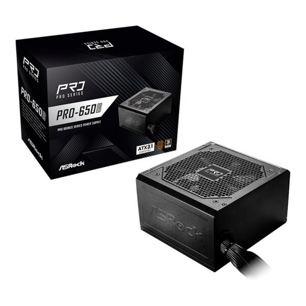 Fuente de alimentación Asrock, 650W, ATX, 80 Plus Bronze.