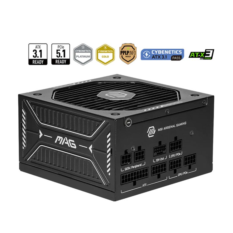 Fuente de alimentación MSI MAG A750GLS PCIE5, 750W, 80 PLUS Gold, Formato ATX.