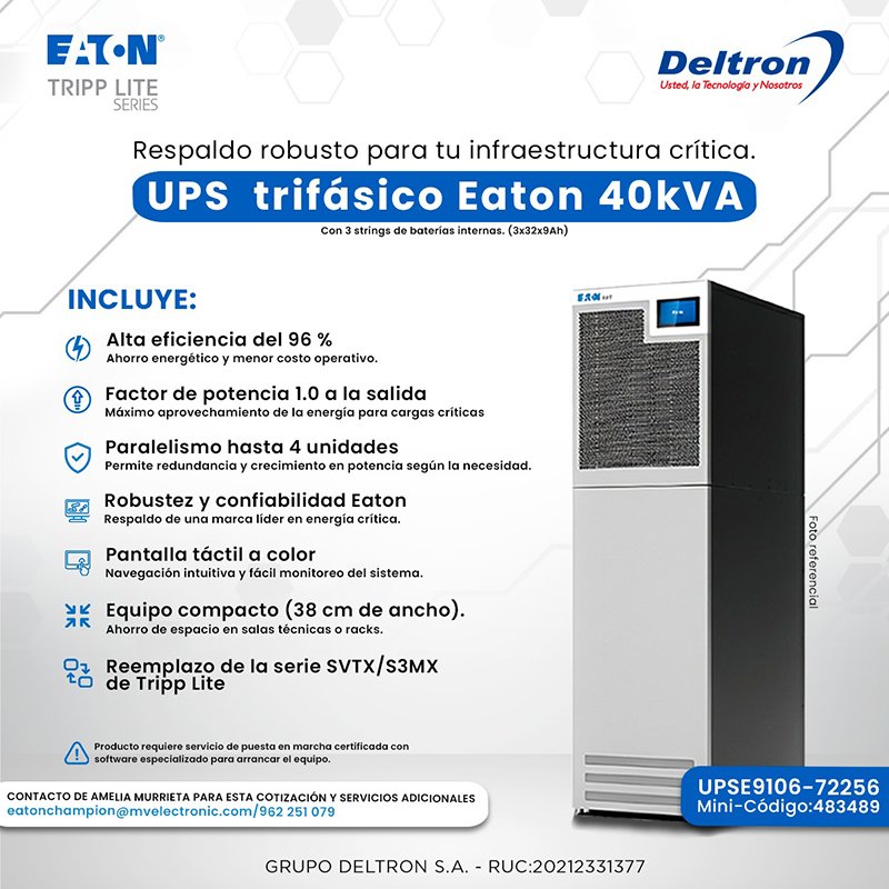 UPS Trifasico Eaton 40kVA, con 3 strings de baterias internas (3x32x9Ah)