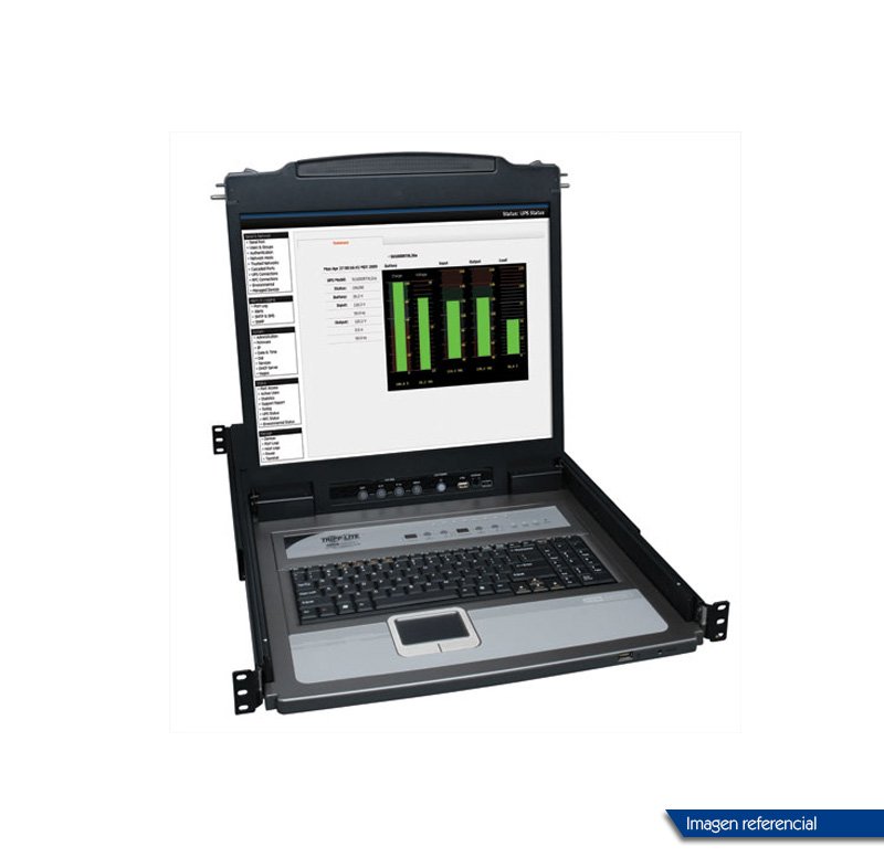 Consola KVM TrippLite para instalación en rack de 1U de 8 puertos con LCD de 19”.