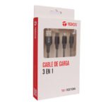 Cable de carga 3 en 1 TEROS TE-70210W, USB a Tipo C/Lightning/Micro USB, 17.5W Máx, gris - Imagen 3