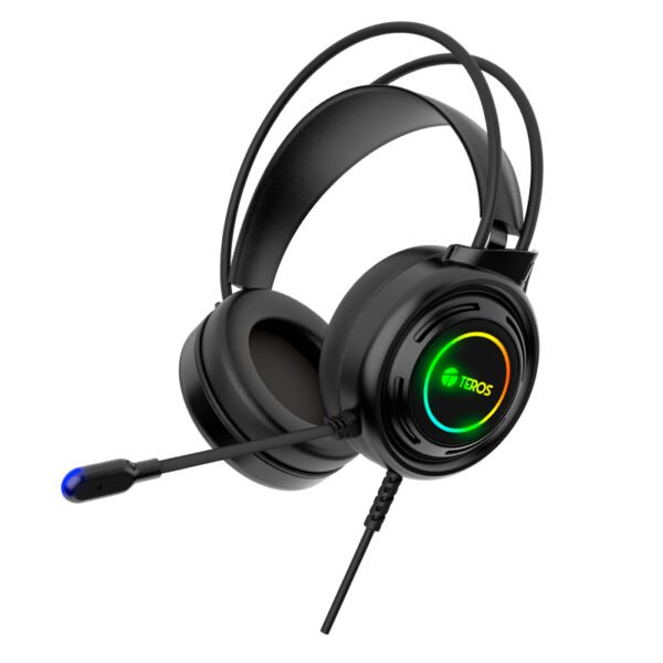 Auriculares Gaming TEROS TE-8120N estéreo, micrófono, conector USB, Negro, Luces RGB