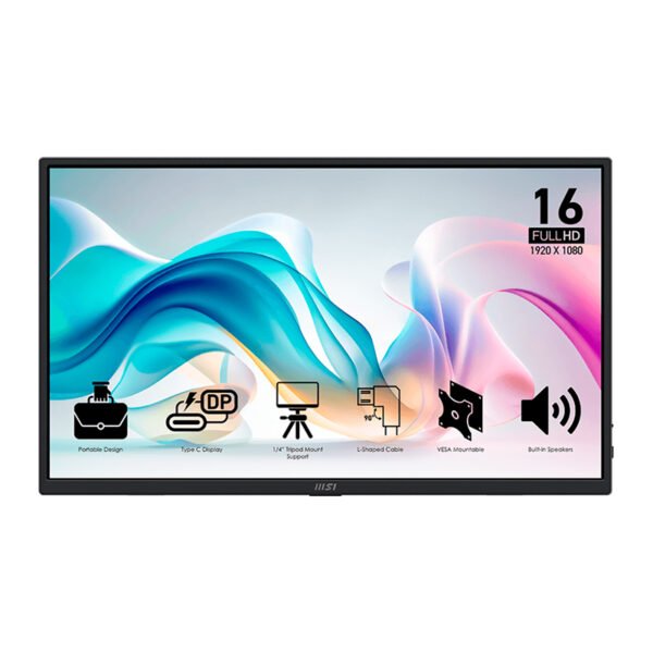 Monitor Portatil Plano MSI PRO MP165 E6, 15.6” FHD/IPS/HDMI x1/Tipo-C x2/Parlante: 2 x 1W