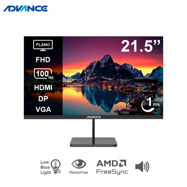 Monitor plano ADVANCE ADV-2152S, 21.5” FHD IPS, 100Hz, 1ms, HDMI, DP, Parlantes