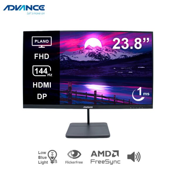Monitor plano ADVANCE ADV-2454S, 23.8” FHD IPS, 144Hz, 1ms, HDMI, DP, Audio out, Parlantes