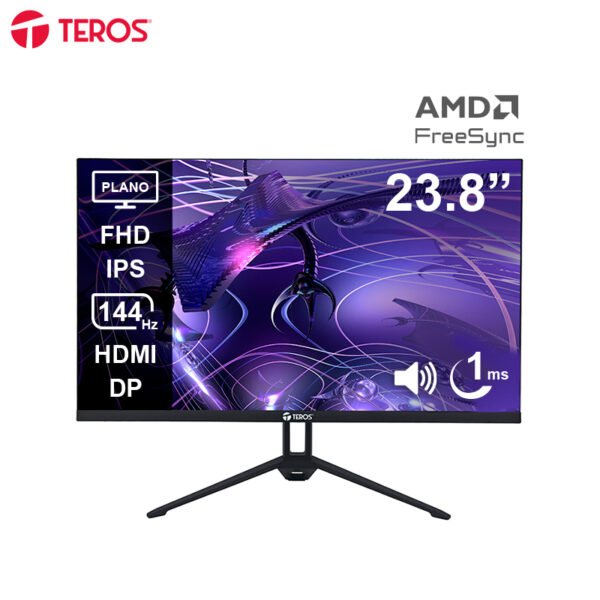 Monitor plano TEROS TE-2417S, 23.8” FHD IPS, 144Hz, 1ms, HDMI, DP, Audio out, Parlantes