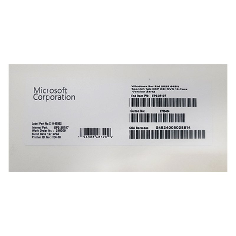 Sistema Operativo Microsoft WINDOWS SVR STD 2025 64BIT 1PK Spanish OEM (EP2-25197)