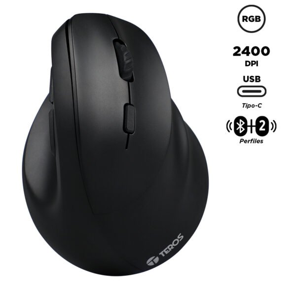 Mouse Inalámbrico Teros TE-5169N, 2.4G+Bluetooth, 2400 DPI, USB, Color Negro