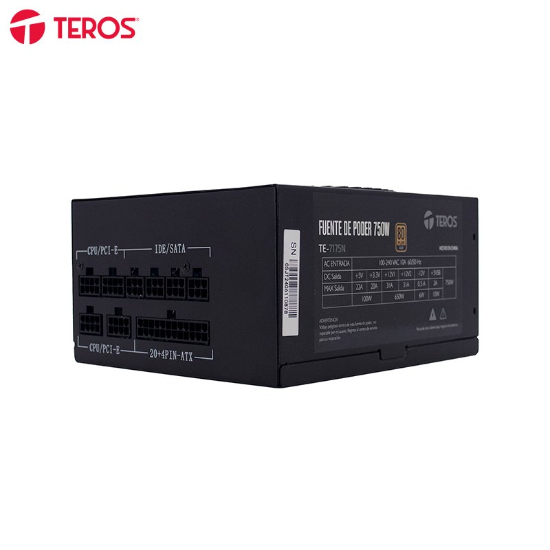 Fuente de alimentación TEROS TE-7175N ATX 750W 80 Plus Gold 100V-240VAC CERTIFICADA