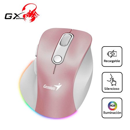 MOUSE GENIUS RECARGABLE DUAL WIRELESS/BT ERGO 9000S PRO 6-BOT SILENT RGB PINK (31030039403)