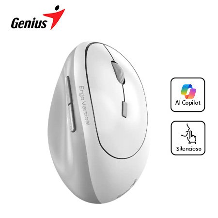 MOUSE GENIUS ERGO 8350S DUAL WIRELESS/BT VERTICAL AI COPILOT 6-BOT SILENT WHITE GREY (31030041401)